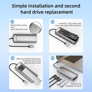 6 in 1 M.2 SSD เคส USB C HUB 4K 60Hz Type C พอร์ต USB3.0พอร์ตตัวแยกพอร์ตพร้อมกล่องฮาร์ดไดรฟ์สำหรับอะแดปเตอร์แล็ปท็อปเดสก์ท็อป - Product Image 5