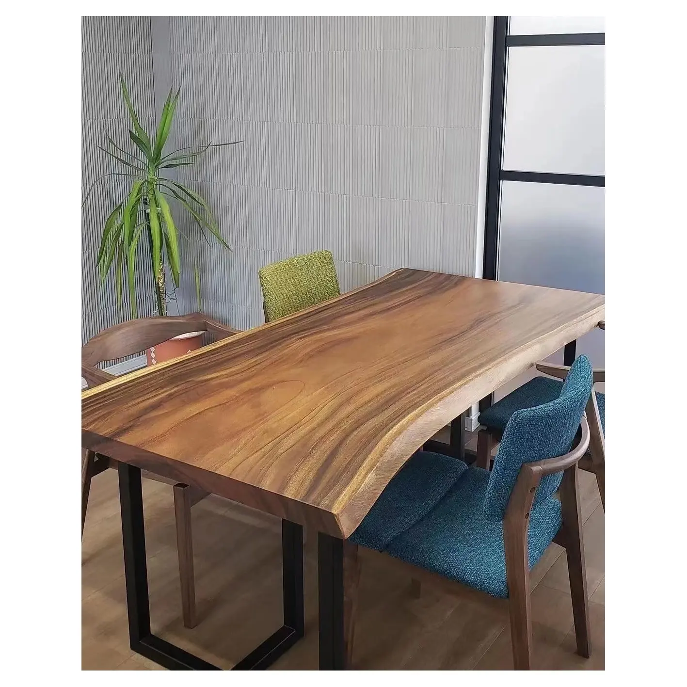 Losa de madera de nogal sólida con borde vivo, mesa de comedor de madera con forma irregular de gran tamaño