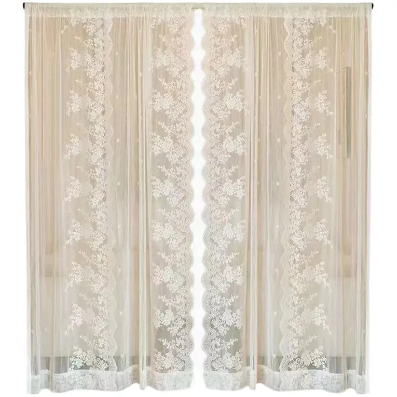 family curtain fabric embroidery lace sun screening silk sheer Faux Linen White Sheer Curtains for Living Room, Bedroom, Kitches