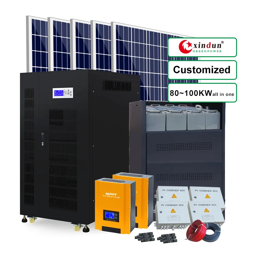 Sistema de energía solar fuera de la red para uso comercial, 3 fases fuera de la red, doméstico, 100kva, 80kva, portátil, sistema de panel solar para el hogar