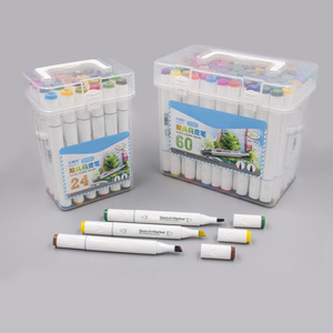 A doppia punta della pallottola e scalpello testa multi colore su ordinazione di colore a base di alcool marcatore schizzo facile da trasportare scatola di plastica