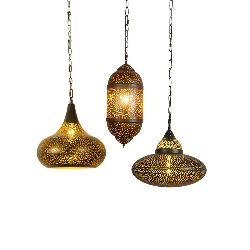Mideast – lanterne rétro Unique arabe marocain, lampe suspendue de luxe or noir pour salon restaurant