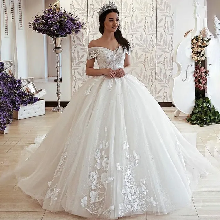 Vestido de novia de lujo con hombros descubiertos, encaje, Arabia Saudita, con encaje en la espalda, 2020