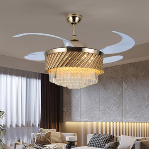 Luxury Villa <strong>Easy</strong>-to-Install Crystal LED Ceiling Fan Pendant Light Remote Control Round Shape Iron Material <strong>Middle</strong> Sizes - Product Image 3