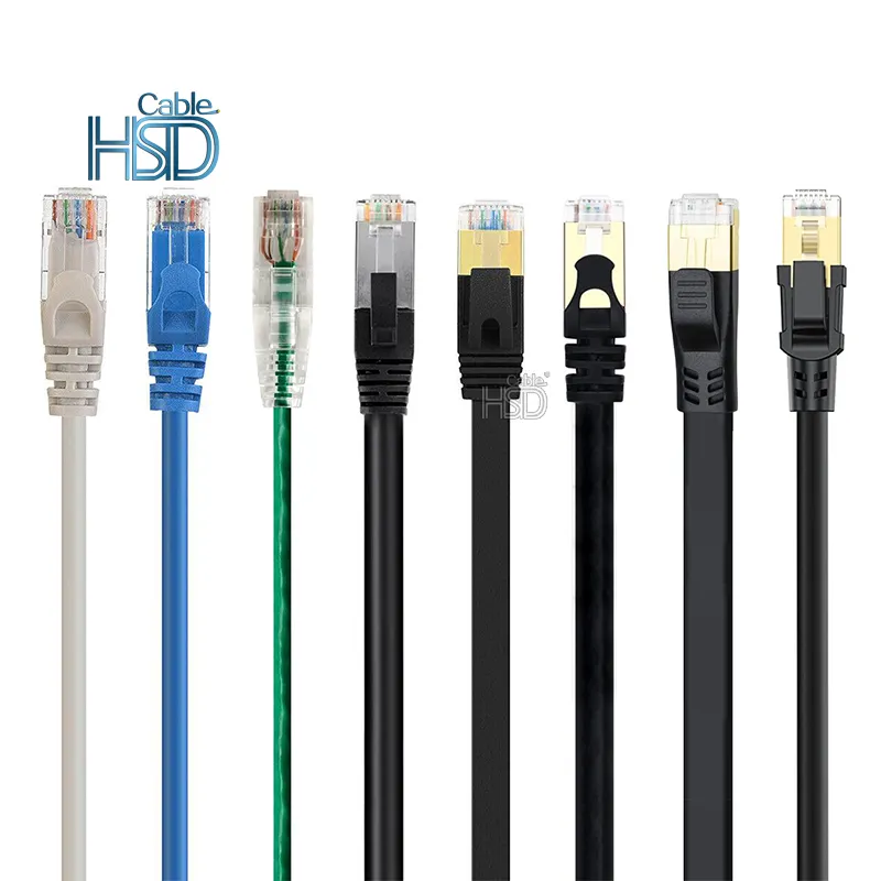 מפעל OEM שטוח Cat5E Cat6 Cat6A Cat7 Cat8 Ethernet UTP FTP 0.5 m 1m Cat6 תיקון דק כבל Cat6 תיקון כבל