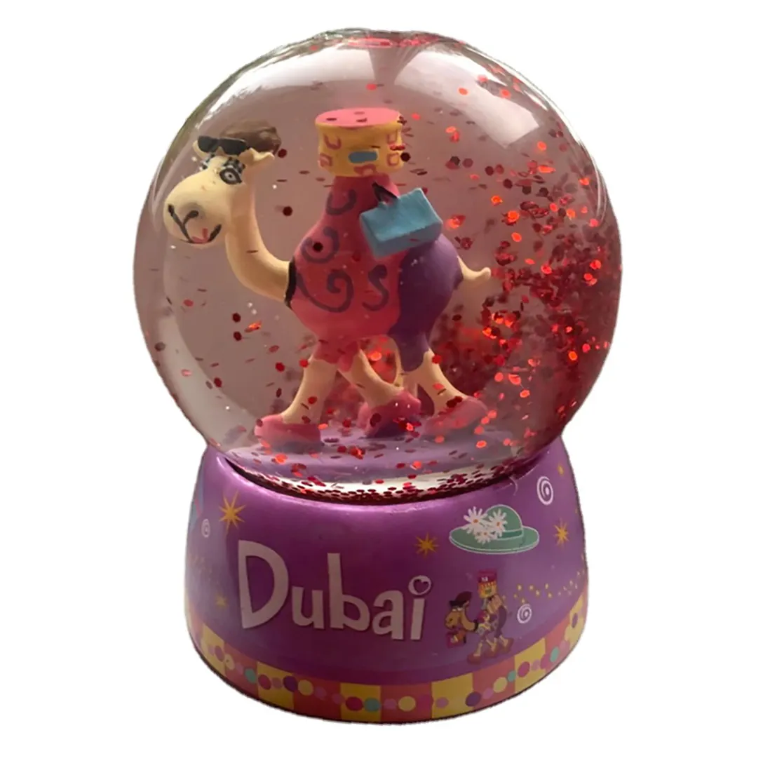 Souvenir turistico personalizzato snowglobe in vetro dubai snow globe con cammello