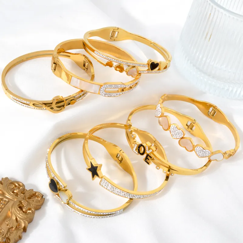 Fashion jewelry Bijoux Accessories Zircon 18k gold plated Wholesale Bulk Stainless Steel Bracelets