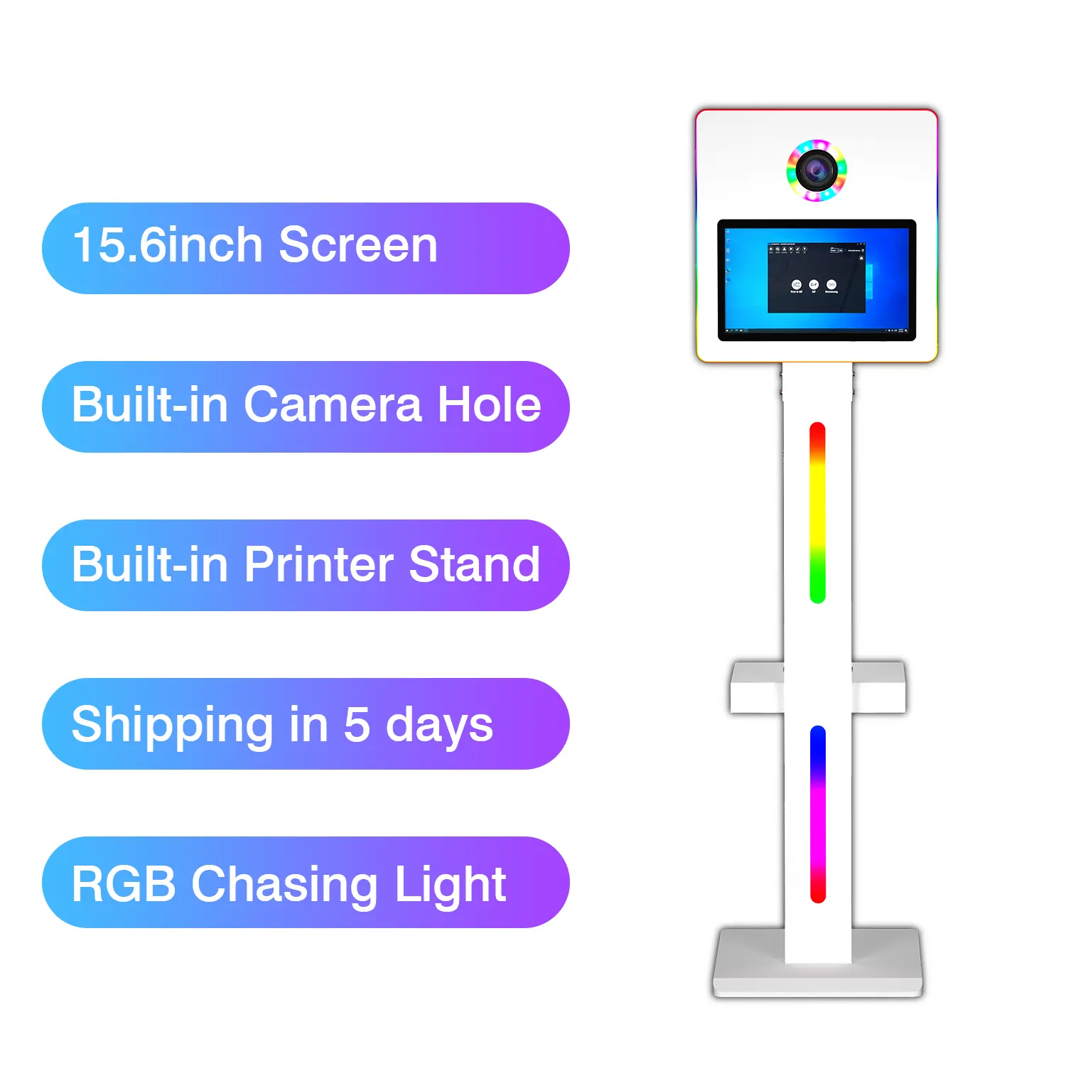 Cabine de foto DSLR portátil com luz flash dividida cabine de câmera selfie com tela de toque de 15,6 polegadas