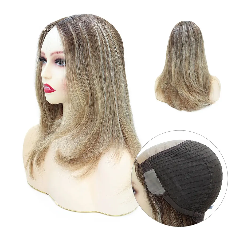 JW23 100% الصينية بشرة شعر ريمي 12.5 بوصة مستقيم طويل الشعر شعر مستعار للنساء شعري الطبيعي الحرير أعلى نصف اليد تعادل wigd