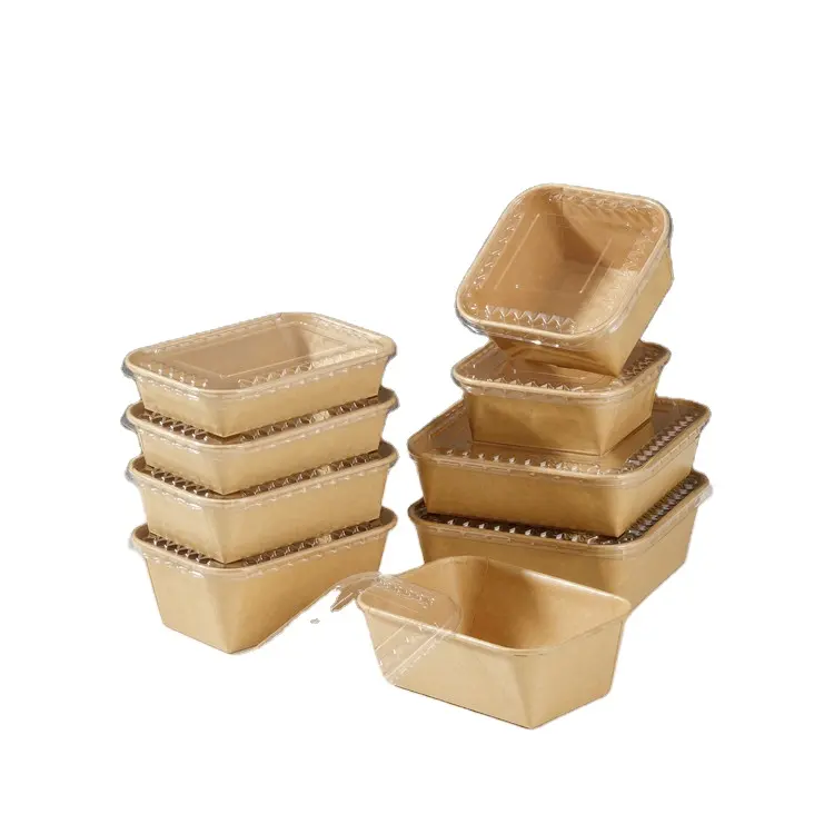 Bandejas de caja de papel Kraft para SM7-650ML, con tapa para llevar, para panadería, ensalada, comida, fruta y Sushi