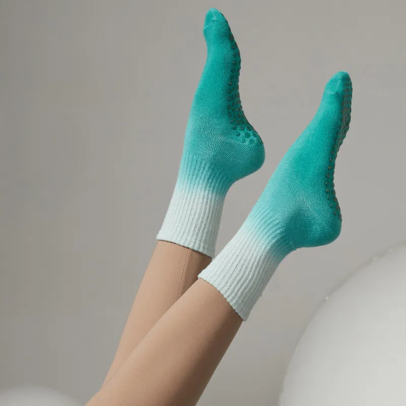 YEWAY New tie-dyed stockings yoga socks non-slip mid-tube professional women wholesale Pilates socks cotton sweat absorption