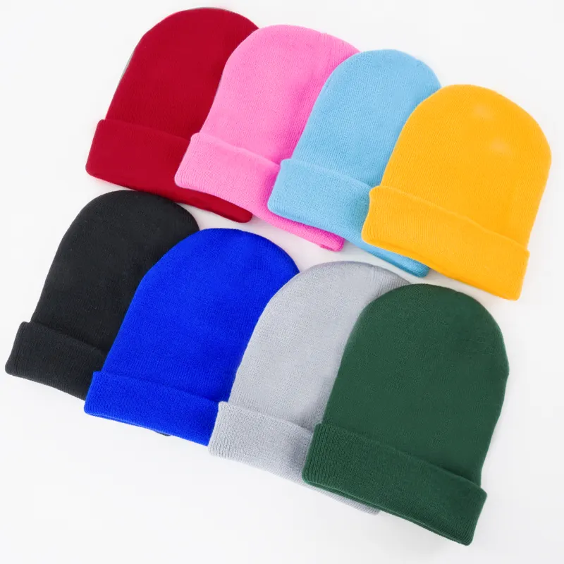 Bonnet d'hiver de haute qualité, teint, personnalisé, couleur unie, bonnet tricoté chaud, Logo personnalisé