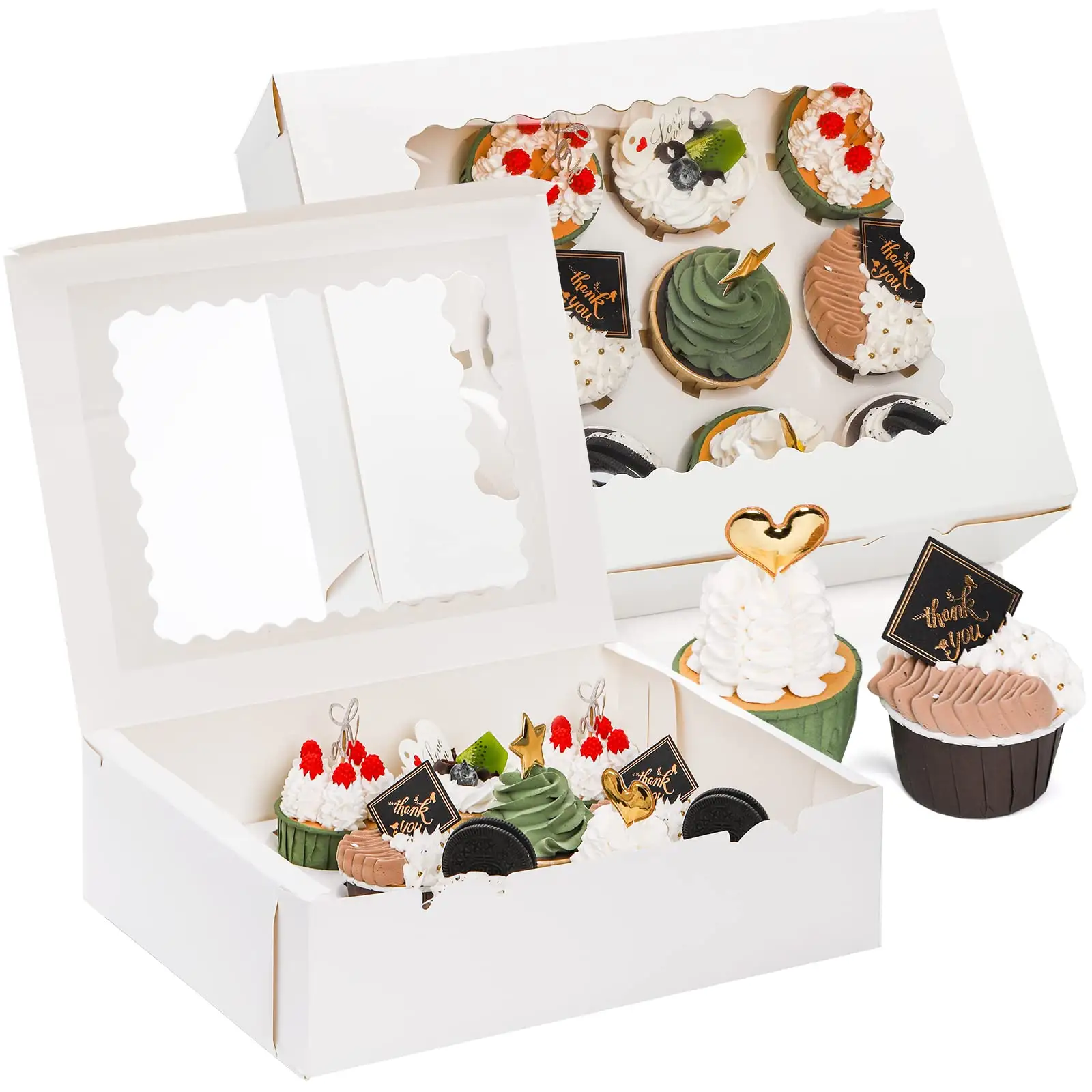 20er Pack Cupcake-Boxen 12 Zählungen White Paper Cupcake-Behälter mit Einsätzen und Fenster