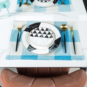 一套4个蓝白水牛格子亚麻餐垫防水厨房餐桌装饰餐垫 - Product Image 5
