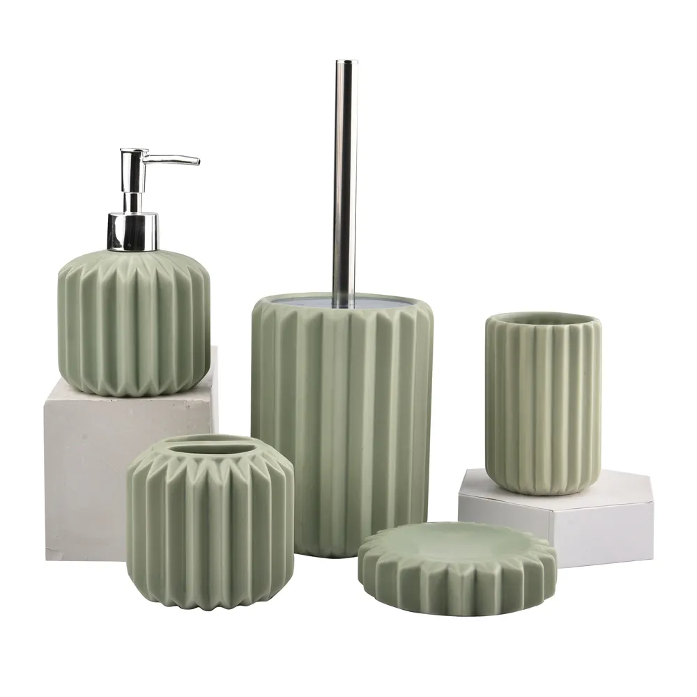 Accessoires de salle de bain en céramique de luxe moderne de haute qualité, ensemble vert rose, produits de salle de bain uniques, accessoires