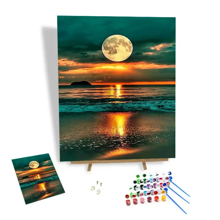 Vendita calda pittura Diy personalizzata da numeri spiaggia e luna numero di pittura per adulti paesaggio marino a mano pittura decorazione della parete