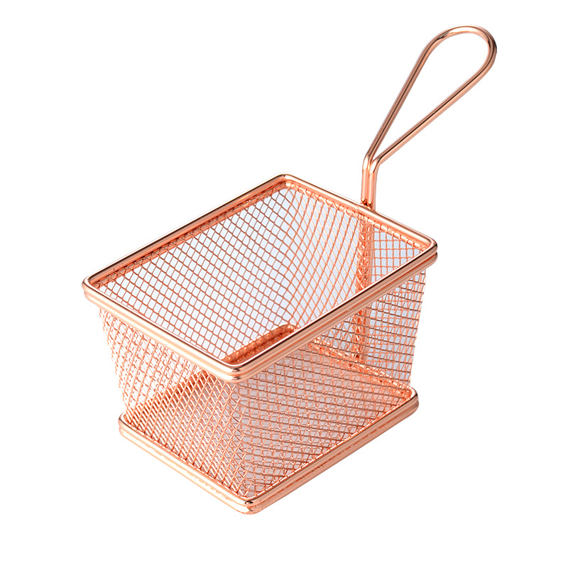 Large - Square Coarse Mesh Frying Basket (Rose Gold)