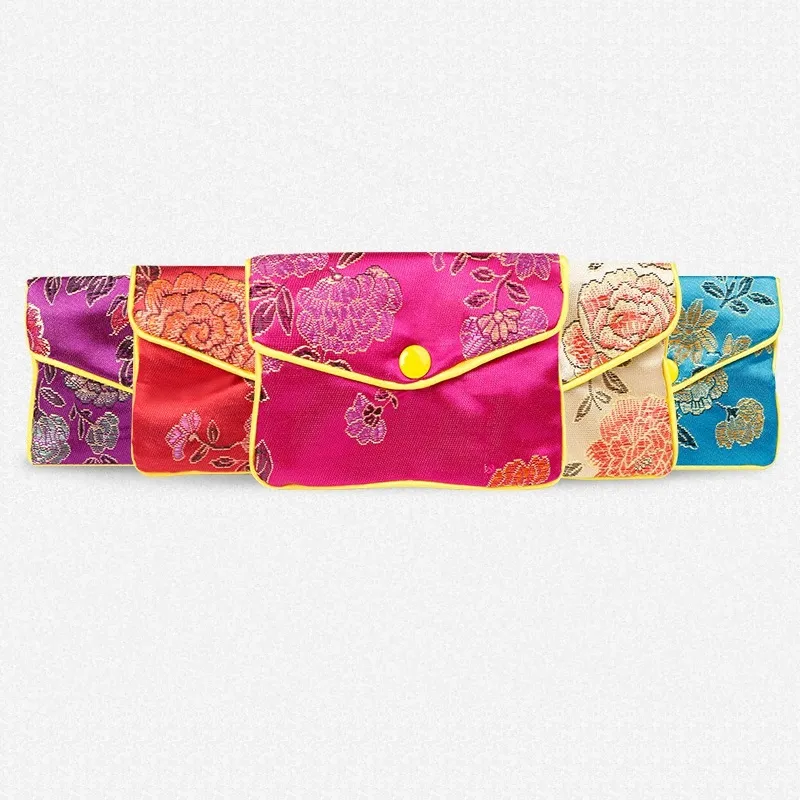 Monedero de seda de estilo chino, bolsa de embalaje de joyería bordada multicolor para collar, anillos, pendientes, pulsera, regalo