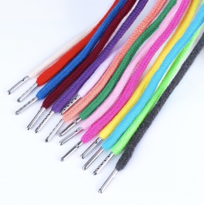 Sudadera con capucha barata personalizada con cordón de cuerda redonda y cordones coloridos, característica impermeable para bolsos, zapatos con punta de metal