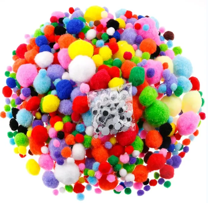 2100 Pcs 10-35mm Assorted Diy Pom Poms With Googly Eyes Arts And Crafts Sets For Kids