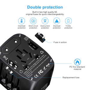 Adaptador de viaje Universal de 100-250V, enchufe eléctrico con 2 salidas USB, enchufe de extensión de cargador de corriente nominal 8A - Product Image 2