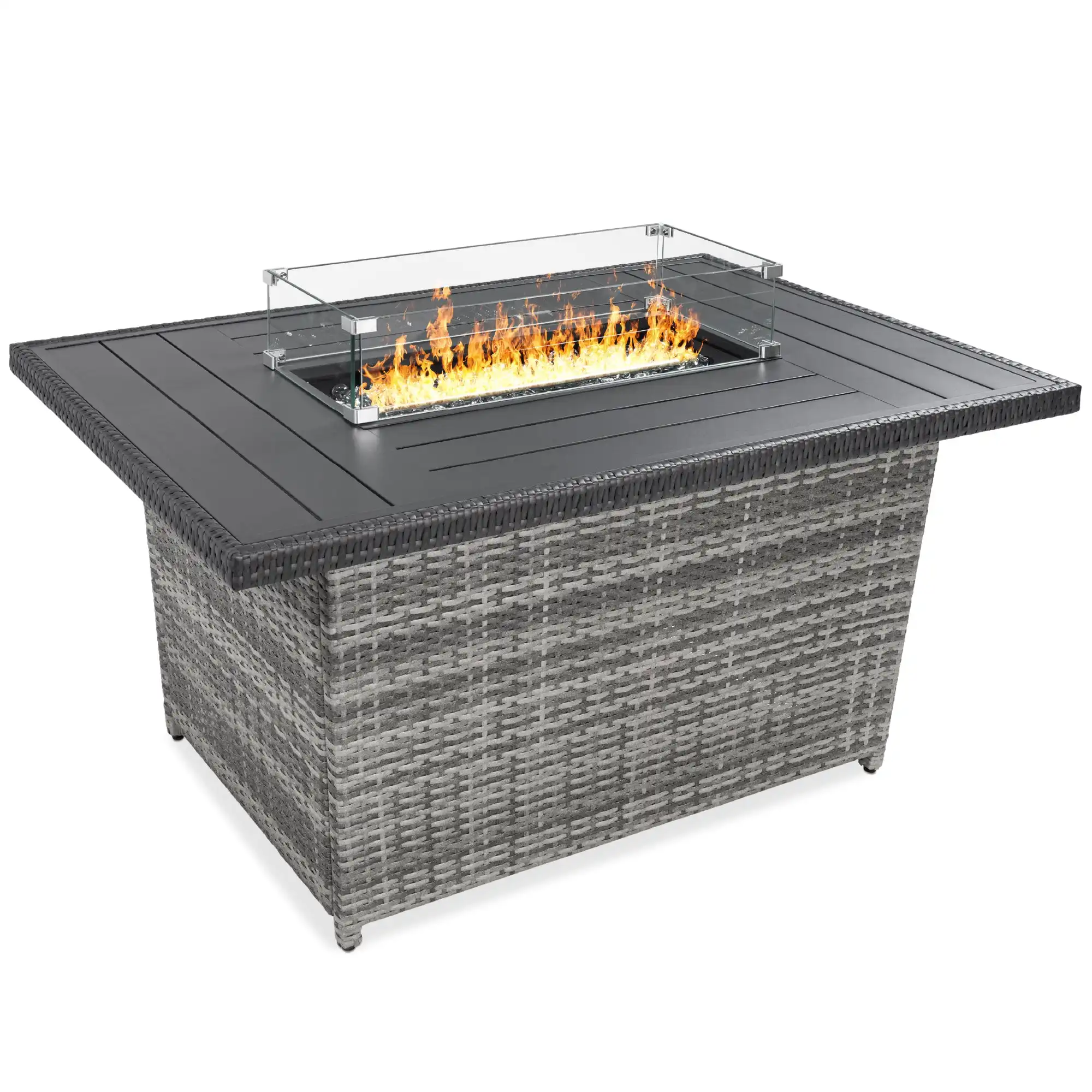 Muebles de mimbre para patio exterior, mesa de mimbre rectangular de mimbre a gas, 52 pulgadas, moderna