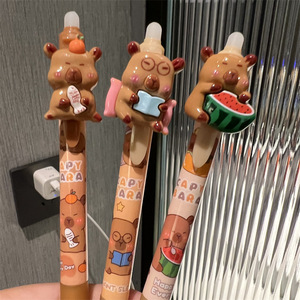 漫画かわいいカピバラデザイン引き込み式消去可能ペン学生用実用軽量快適グリップ速乾性ペン