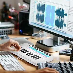 Bán buôn xách tay 25 Key USB midi bàn phím điều khiển với 16 Backlit Pads 8 knobs cho âm nhạc sản xuất mát trắng - Product Image 5