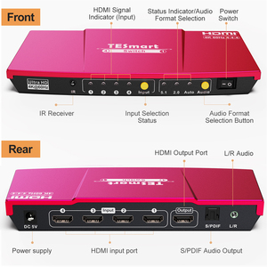 Tesmart OEM ODM 4 <strong>Input</strong> 1 <strong>Output</strong> <strong>HDMI</strong> HDCP 2.2 <strong>Switch</strong> Auto <strong>Input</strong> Detect 4k60Hz <strong>HDMI</strong> Video <strong>Switch</strong> - Product Image 3