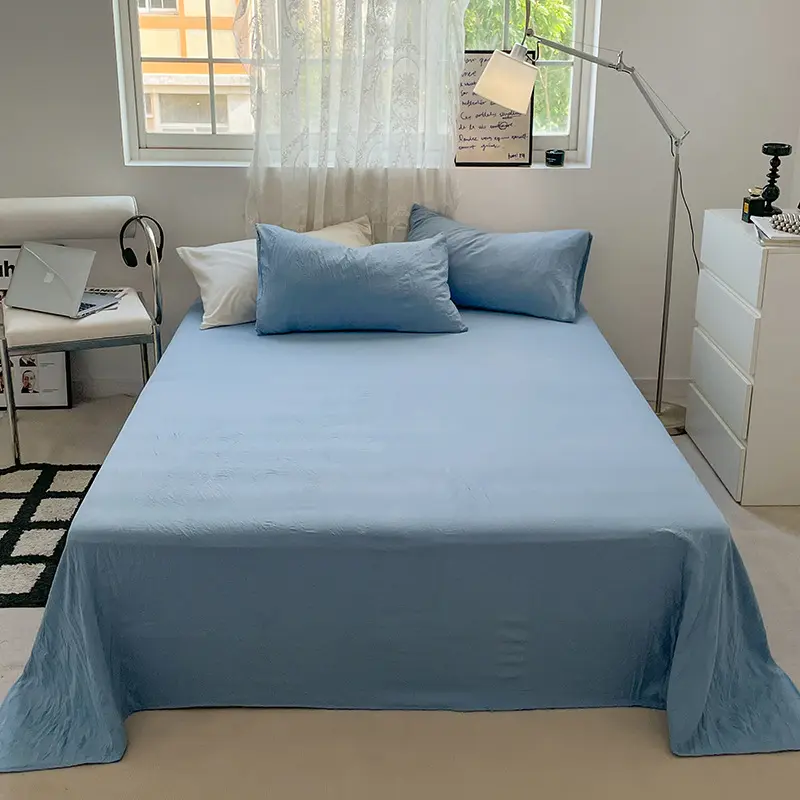 Wholesale washed cotton bed sets 4pcs Bedding Set Cheap Price Hotel Bed Sheet solid color Bed Sheet Set