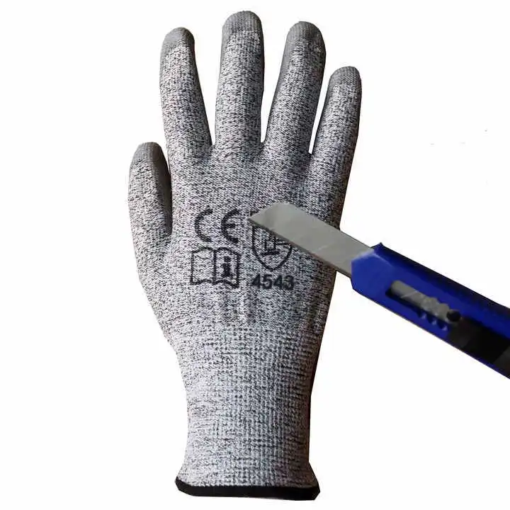 Hppe EN388 Glass vườn bảo vệ ngành công nghiệp chống cắt mức độ 5 PU tráng xây dựng làm việc an toàn cắt găng tay chống