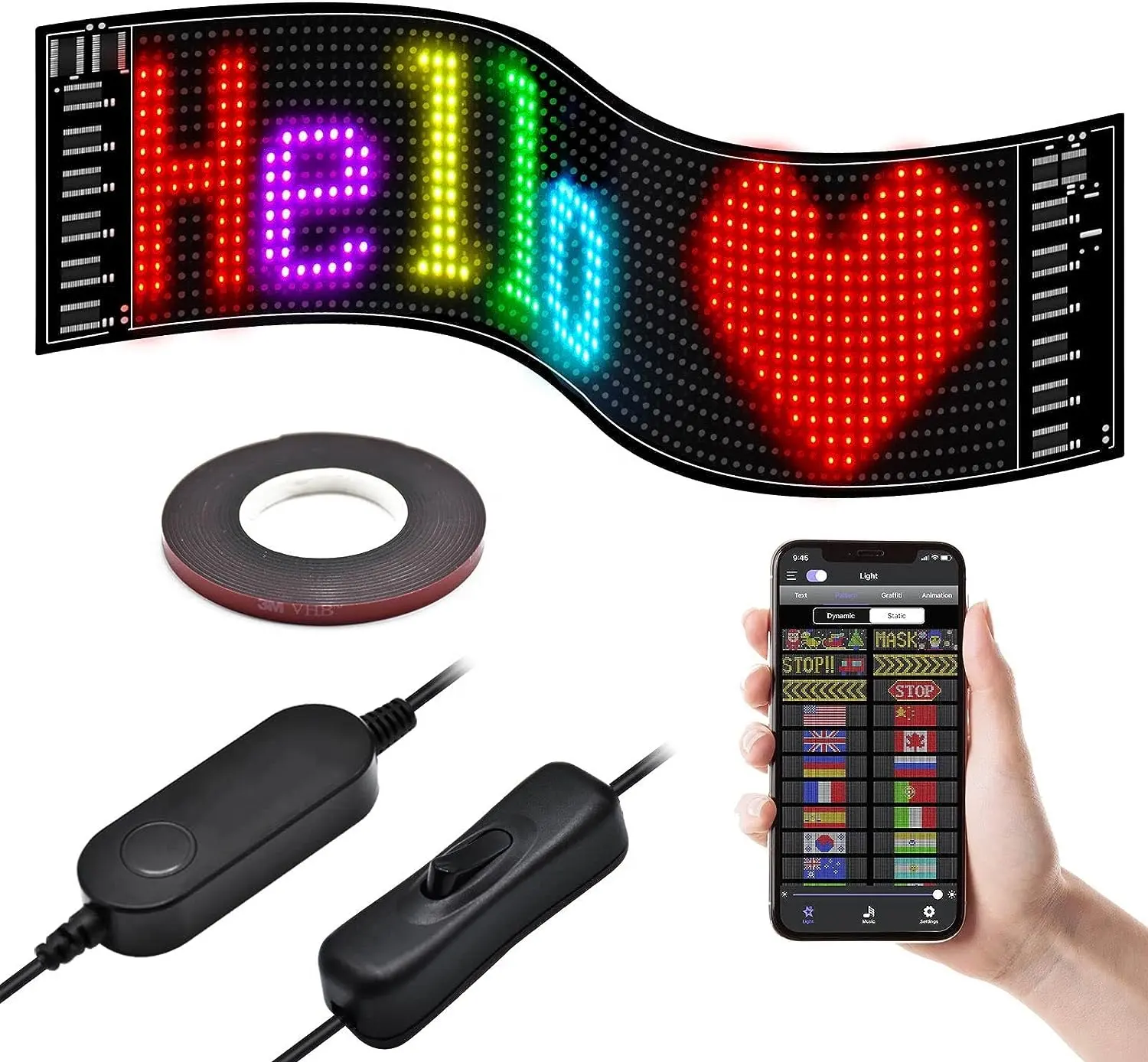 GOTUS LED matris paneli, kaydırma parlak reklam LED işareti, uzaktan kumanda ve Bluetooth uygulama kontrolü ile LED araba işareti