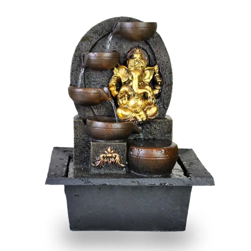 Hars Indoor Ganesh Water Fontein Home Decoratie Religieuze India Mascotte Mini Fontein Pomp, Gele Led Shiva Fontein