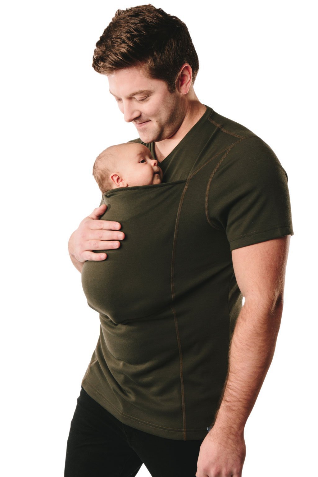 1-Camiseta de manga corta para hombre verde militar