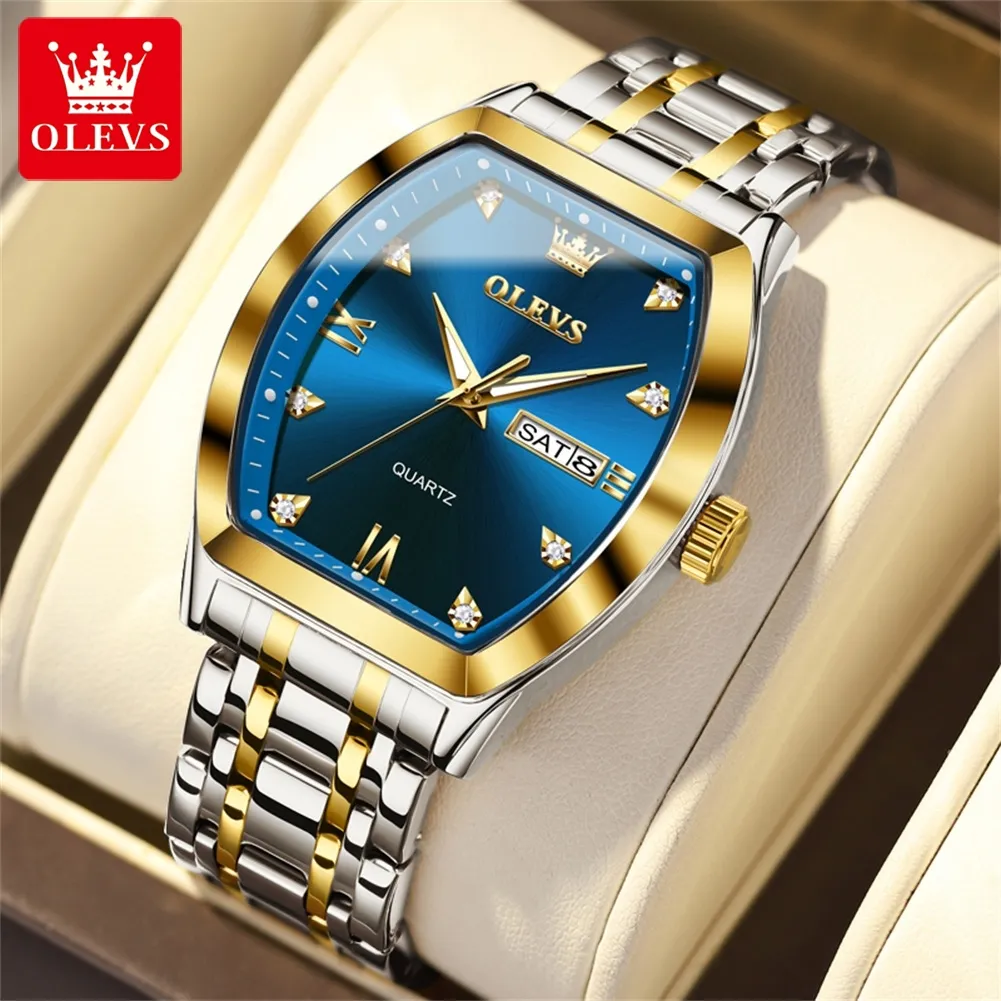 Olevs Nieuwe Heren Vierkante Horloges Quartz Luxe Gouden Horloge Klassiekers Topmerk Waterdichte Lichtgevende Quartz Horloge