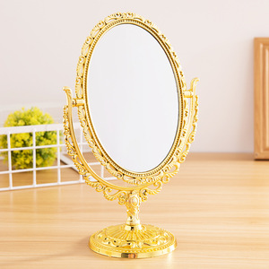 圆形椭圆形双面旋转桌面镜复古仿金仿银桌面镜蕾丝化妆镜 - Product Image 5