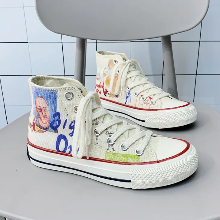 Sapatos de lona, mulheres sapatos de lona personalizados logotipo high top para dirigir homens calçados casuais de lona impresso calçados de lona a granel