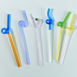 热销创意艺术造型弯曲吸管彩色耐热果汁饮料玻璃吸管 - Product Image 1
