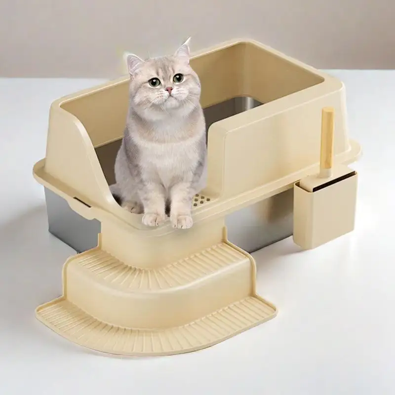 Sıcak satış Pet malzemeleri fabrika ev güvenlik çevre dostu taşınabilir lüks paslanmaz çelik kedi kum kabı kedi tuvalet