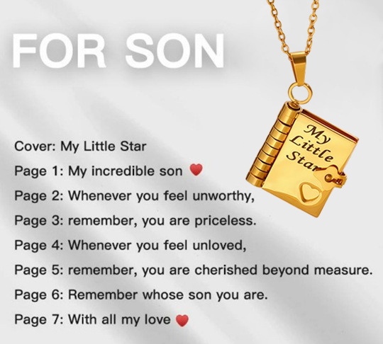 Gold-son lettering book necklace