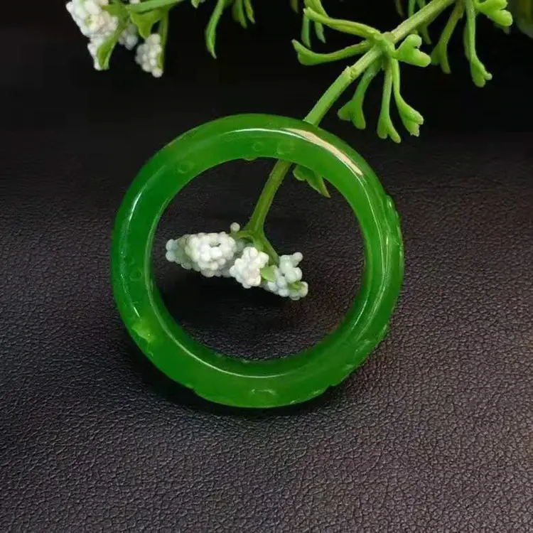 Trung Quốc Cổ Điển Tối Giản Khắc Ngọc Đá Quý Trang Sức Nam Nga Táo Tự Nhiên Xanh Hetian Jasper Band Ring