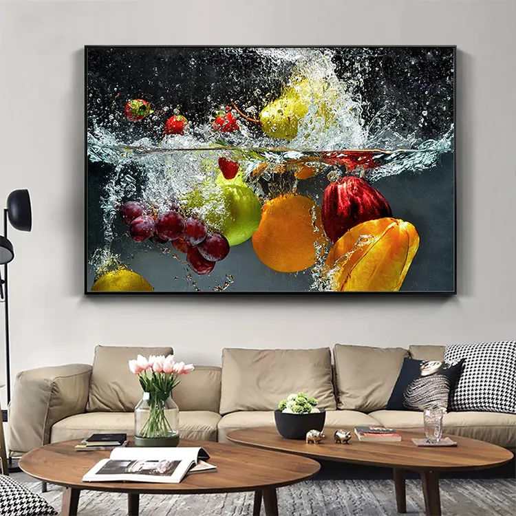 Pósteres de pared grandes para el hogar, decoración de cocina, sala de estar, pinturas en lienzo HD, fruta fresca y verduras en agua