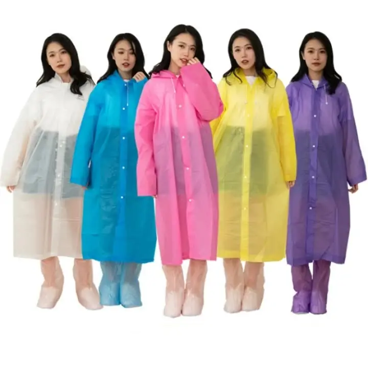Long EVA Material Plastic Raincoat Waterproof Translucent Rain Coat Adults Outdoor With Plastic Sleeve