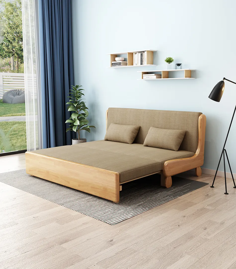 HANYEE-sofá cama plegable de madera de roble, multifuncional, tamaño Queen