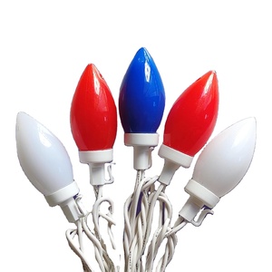 2025 Patriotic Independence Day 25 LED Red White Blue Smooth Shatterproof Opaque C9 Bulb <strong>Light</strong> <strong>String</strong> Plug in Outdoor Home Party