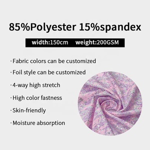 Phong cách mới long lanh Holographic <span class=keywords><strong>sequin</strong></span> lá co giãn nhanh chóng khô Polyester Spandex vải đồ bơi áo ngực Bikini dancewear vải - Product Image 2