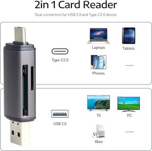 3-in-1 lettore di schede SD multifunzione esterno di tipo-C/USB 2.0 compatibile con telefono cellulare/Computer/fotocamera supporta scheda TF - Product Image 5