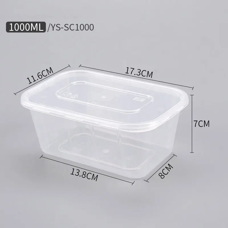 Boîtes à lunch en plastique, bento, 1000ml, récipients pour préparation de repas, à emporter, en plastique pp jetables, 50 pièces