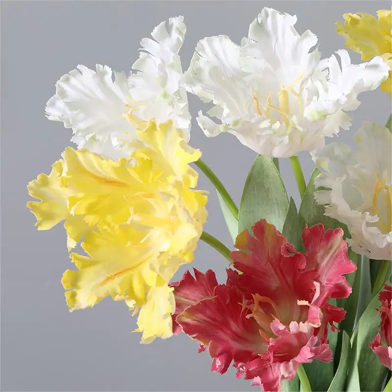 Tulipanes artificiales flor simulada loros tulipanes dentados mesa de salón arreglo floral artístico