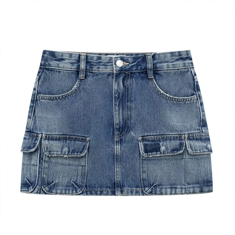 Summer Y2K Style Women's High Waist Short Skirt Tooling Denim Miniskirt Retro Zipper Skirt